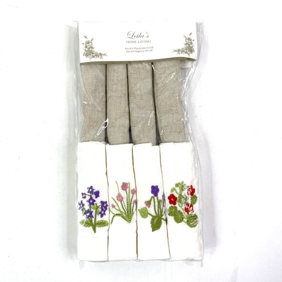 Leilas Linens Floral Placemats and Napkins Embroidered Set of 4 - Picture 1 of 7
